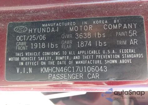 2007 Hyundai Accent Gls from USA, damaged, VIN KMHCN46C17U106043